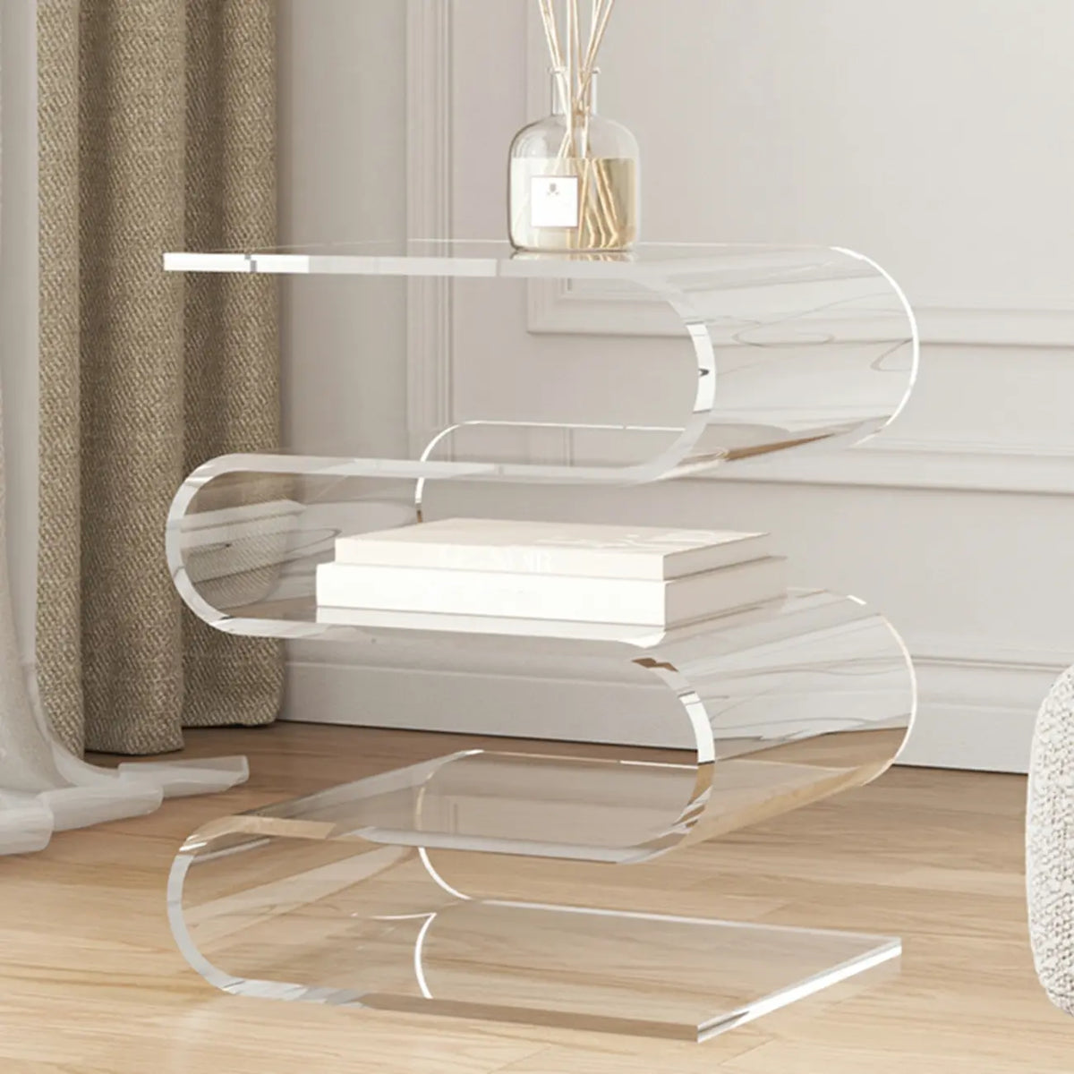 Contemporary Acrylic S-Shaped Side Table with Storage