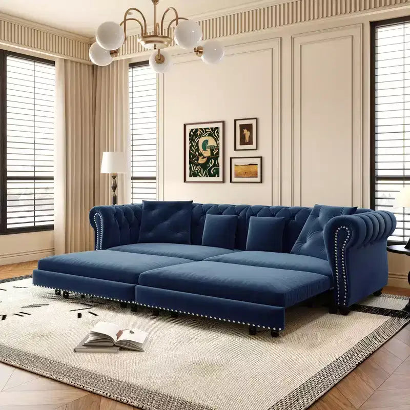 Rozkładana sofa 3 w 1 Whisen Velvet typu king-size z ruchomym podnóżkiem i pikowanym wzorem