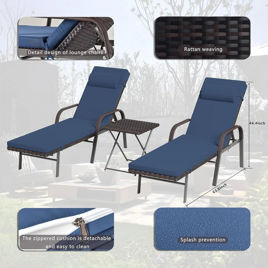3-elementowy zestaw ogrodowych leżanek typu chaise longue Kullavik