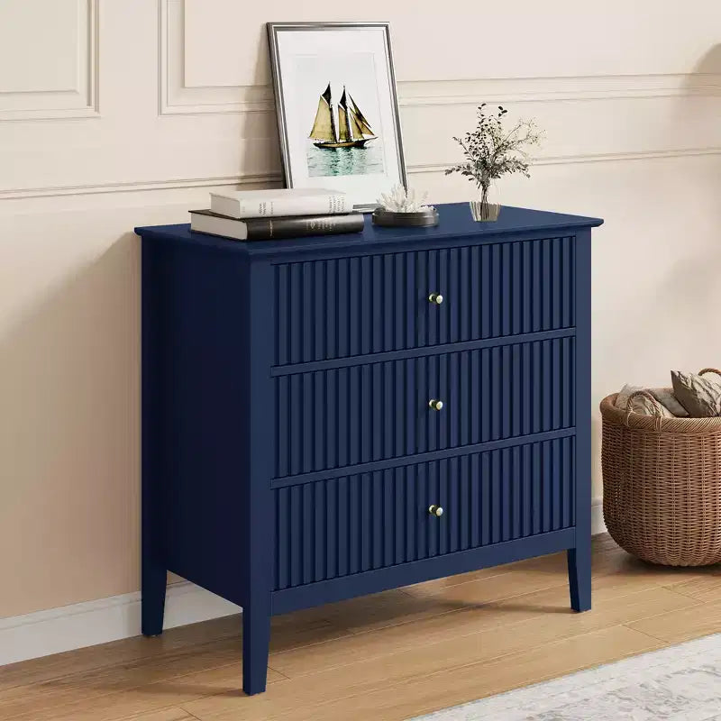 Cómoda Heynemo com 3 gavetas, mesa de cabeceira em madeira pintada com 30 polegadas de altura e arrumação, cómoda larga e moderna com corrediças de esferas