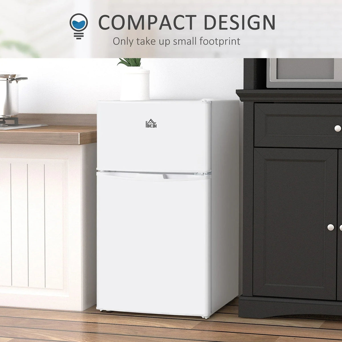 HOMCOM Mini-Kühlschrank mit Doppeltür und Gefrierfach, kompakter Kühlschrank mit 3,2 Kubikfuß Fassungsvermögen, verstellbarem Einlegeboden und verstellbarem Thermostat