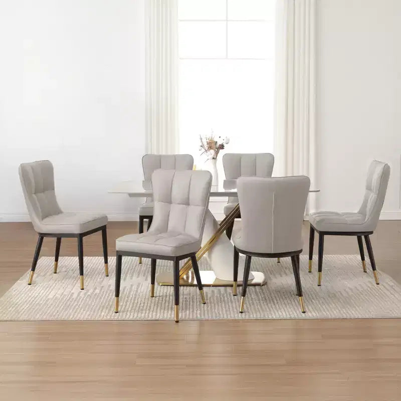 Bekrvio eetkamerstoelen, set van 6, moderne bekleding van imitatieleer met hoge rugleuning, metalen poten, armloze keukenstoelen voor woonkamer en eetkamer
