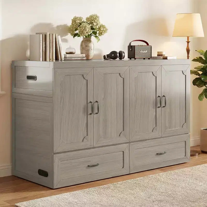 Mjkone umwandelbares Murphy-Schrankbett in Queen-Size mit Matratze, USB-Ladefunktion und Aufbewahrungsschubladen