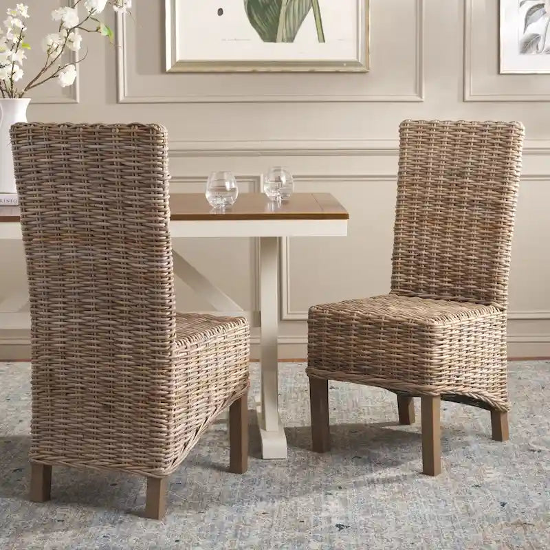 Ensemble de 2 chaises de salle à manger en osier naturel, 19 l x 22 p x 41 h, style bohème côtier