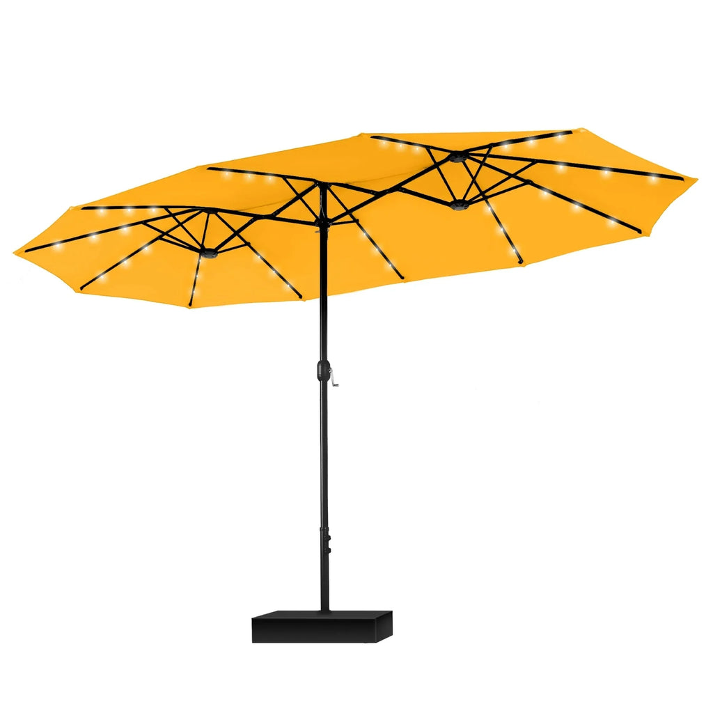 MAISON ARTS 15-Fuß-rechteckiger Outdoor-Marktschirm mit Kurbel, doppelseitiger Bespannung und solarbetriebenen LED-Leuchten, inklusive Standfuß