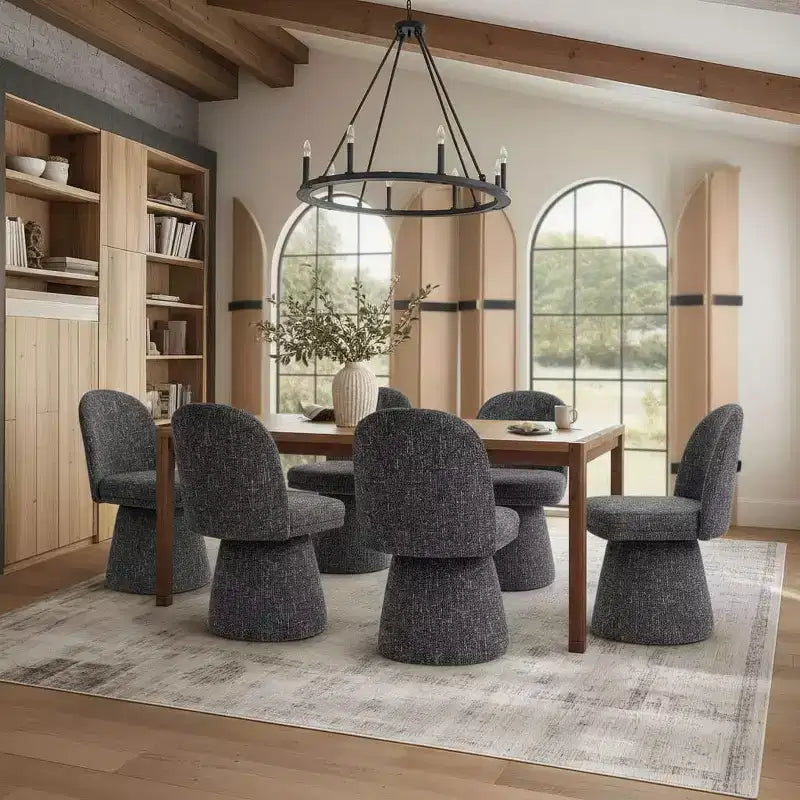 Zestaw 6 nowoczesnych bezpodłokietnikowych krzeseł do jadalni z obrotem 360°, podstawą w stylu piedestału i eleganckim designem, do kuchni, jadalni lub biura – Panipeachy