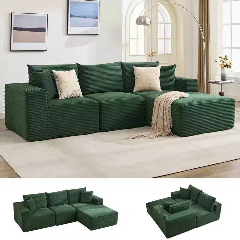 108 Nowoczesna sofa, 3-osobowa sofa tapicerowana w kształcie litery L z poduszkami, sofa z głębokim siedziskiem, bez konieczności montażu