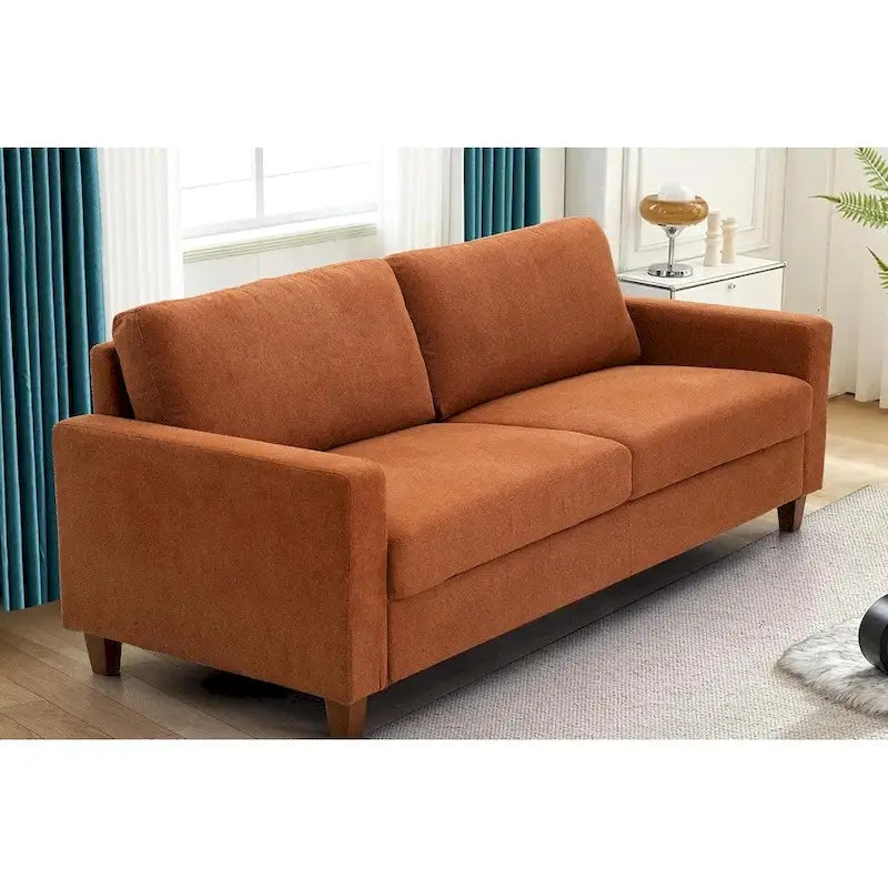 Dwuosobowa sofa Miles w stylu Mid-Century Modern z dużymi dwustronnymi poduszkami oparciowymi