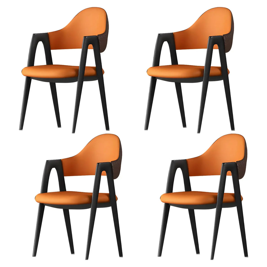 Chaise de salle à manger moderne en cuir, avec accoudoirs, dossier ouvert incurvé