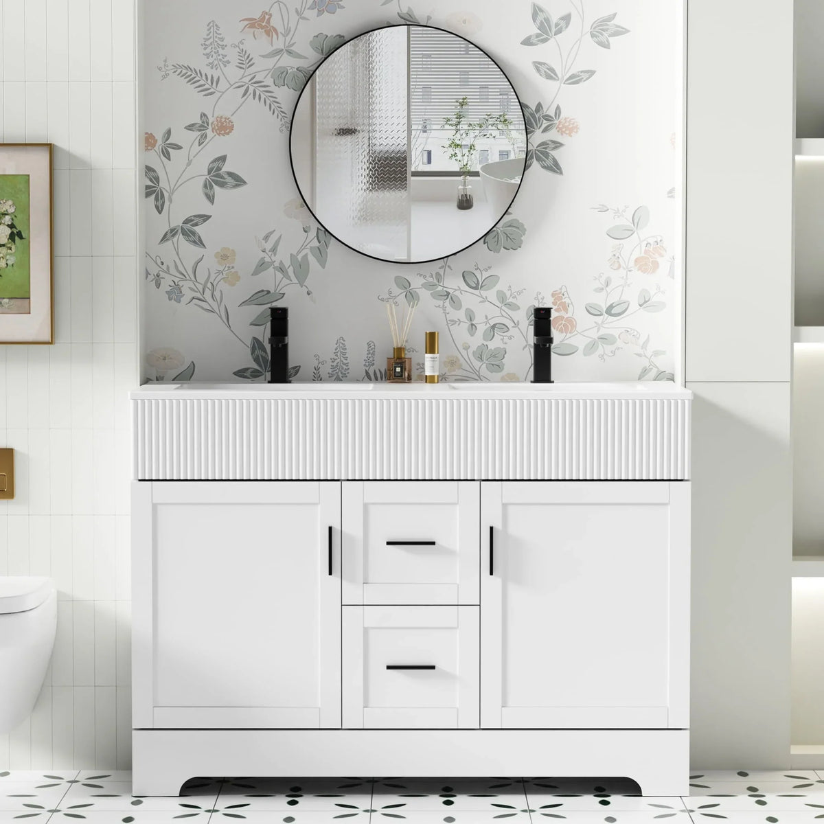 Conjunto de móvel de casa de banho Wavy Line 30/36/48 com lavatório e torneira