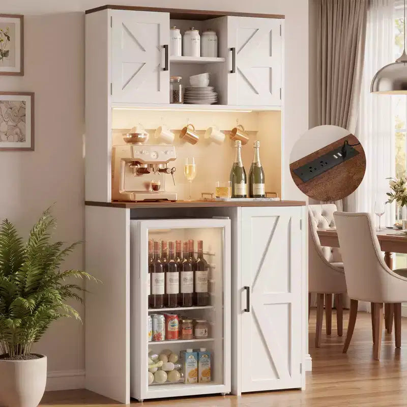 Armário despenseiro de cozinha Besiost com espaço para mini-frigorífico, armário bar para café com prateleira de arrumação