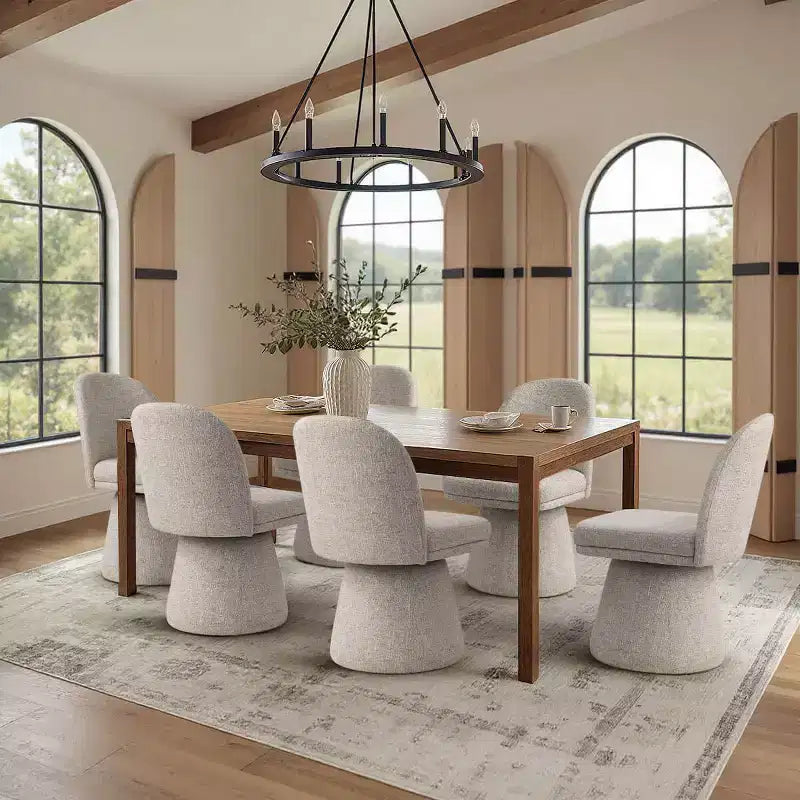 Zestaw 6 nowoczesnych bezpodłokietnikowych krzeseł do jadalni z obrotem 360°, podstawą w stylu piedestału i eleganckim designem, do kuchni, jadalni lub biura – Panipeachy