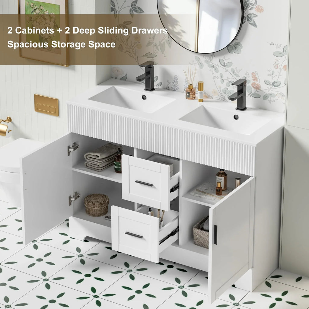 Conjunto de móvel de casa de banho Wavy Line 30/36/48 com lavatório e torneira