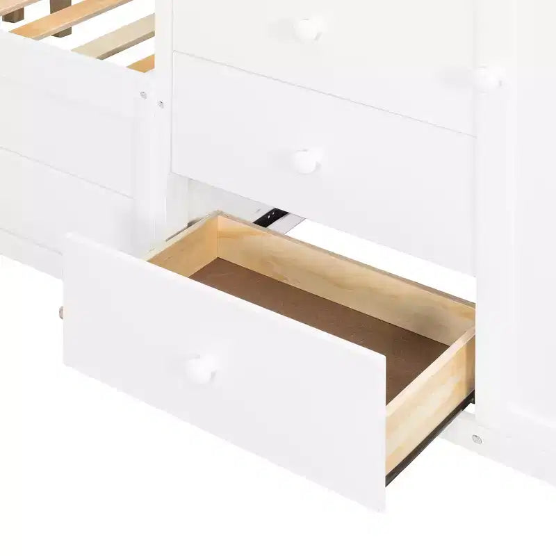 Letto a castello matrimoniale su matrimoniale con armadio contenitore e cassetti, letto a castello in legno matrimoniale salvaspazio con sponda di sicurezza per appartamento e camera da letto
