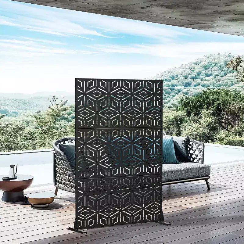 MAYEERTY kamerscherm, Francis-rijstpatroon, zwart gegalvaniseerd plaatstaal, 72 x 47 x 2 inch, set van 3 panelen