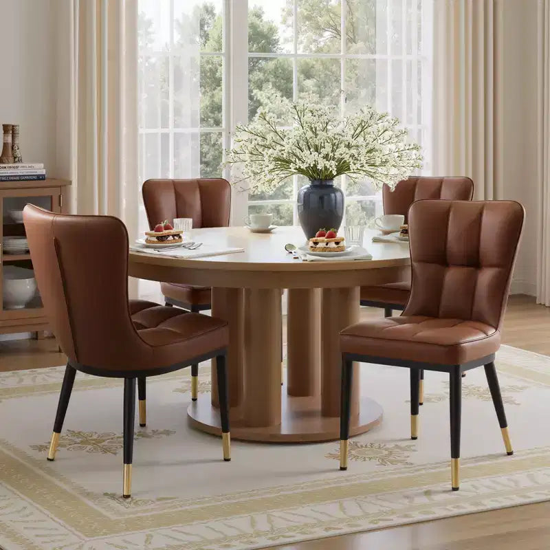 Bekrvio eetkamerstoelen, set van 6, moderne bekleding van imitatieleer met hoge rugleuning, metalen poten, armloze keukenstoelen voor woonkamer en eetkamer