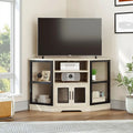 Eck-TV-Ständer im Landhausstil, Entertainment-Center und Medienkonsole für Fernseher bis 55 Zoll mit Steckdose