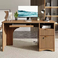 Scrivania per computer Bestier 55 Smart, scrivania da lavoro in rovere con cassetti portadocumenti e presa di corrente, scrivania direzionale da ufficio con spazio aperto e vassoio per tastiera