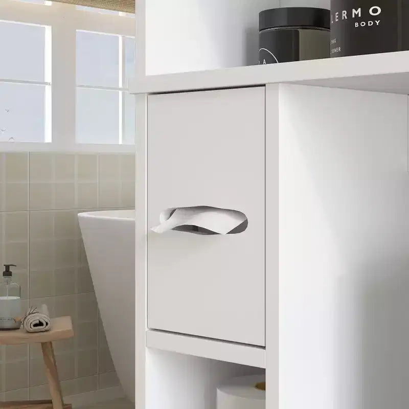 HOMCOM Aufbewahrungsschrank über der Toilette, moderner Badezimmer-Organizer über der Toilette mit 2 Türen und Toilettenpapierhalter, freistehender Platzsparer