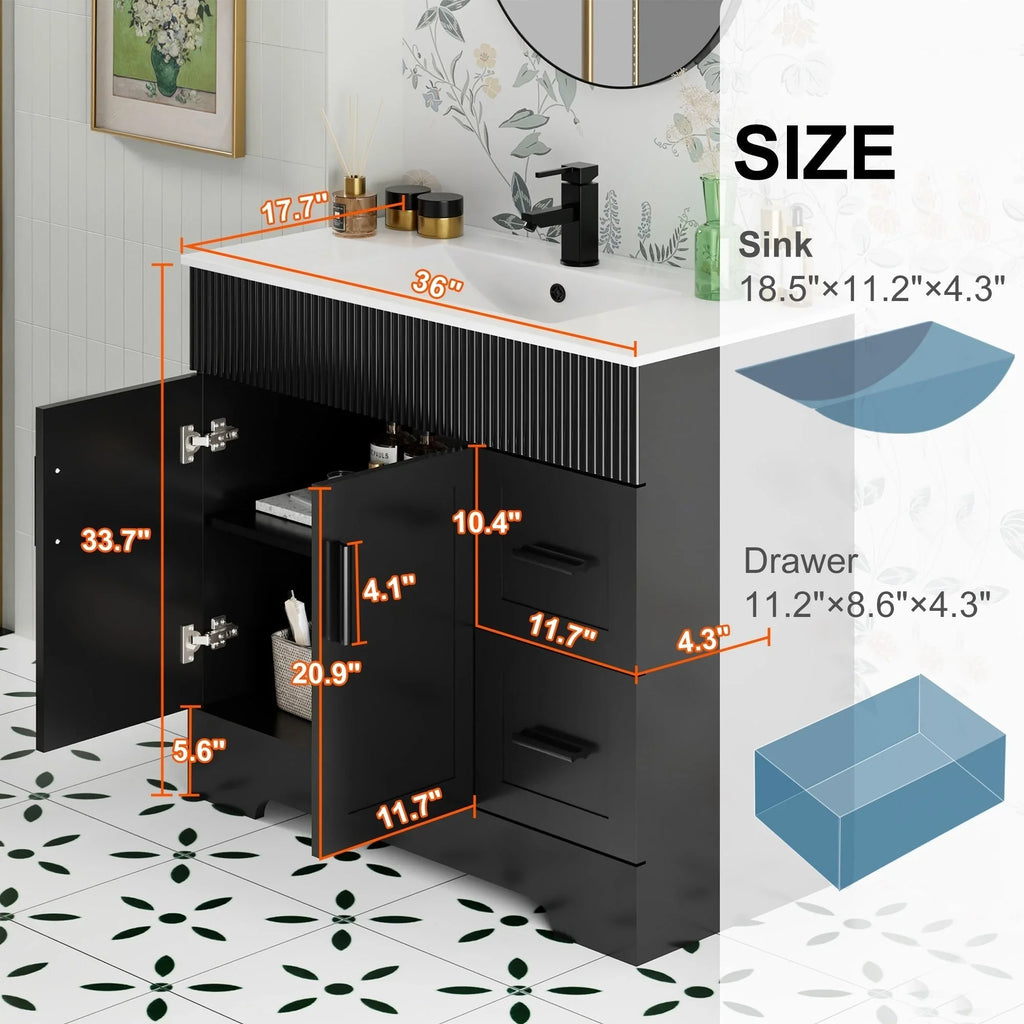Conjunto de móvel de casa de banho Wavy Line 30/36/48 com lavatório e torneira