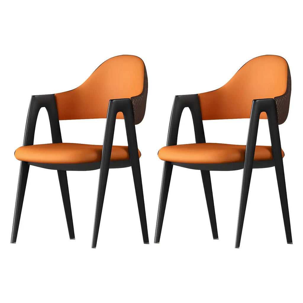 Chaise de salle à manger moderne en cuir, avec accoudoirs, dossier ouvert incurvé