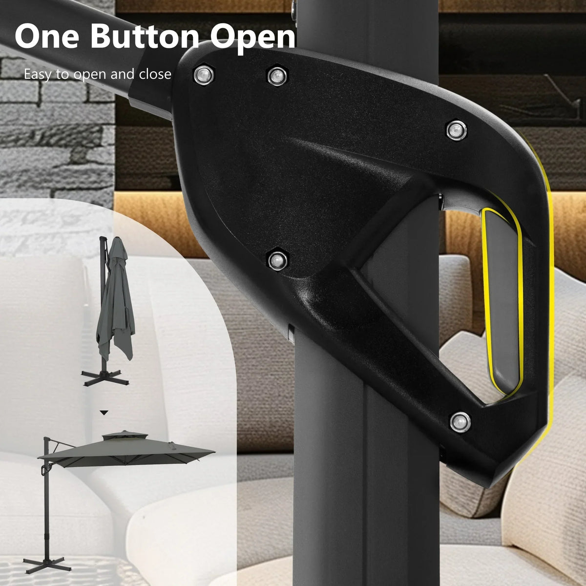 Ombrellone a braccio MAISON ARTS da 12 piedi, con apertura idraulica automatica, palo in alluminio e rotazione a 360 gradi