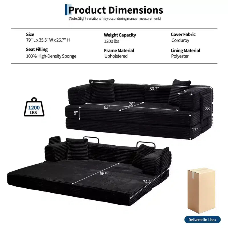80.7 5-in-1 Convertible Sleeper Sofa Bed â€?Corduroy, 1200 lbs, No Assembly