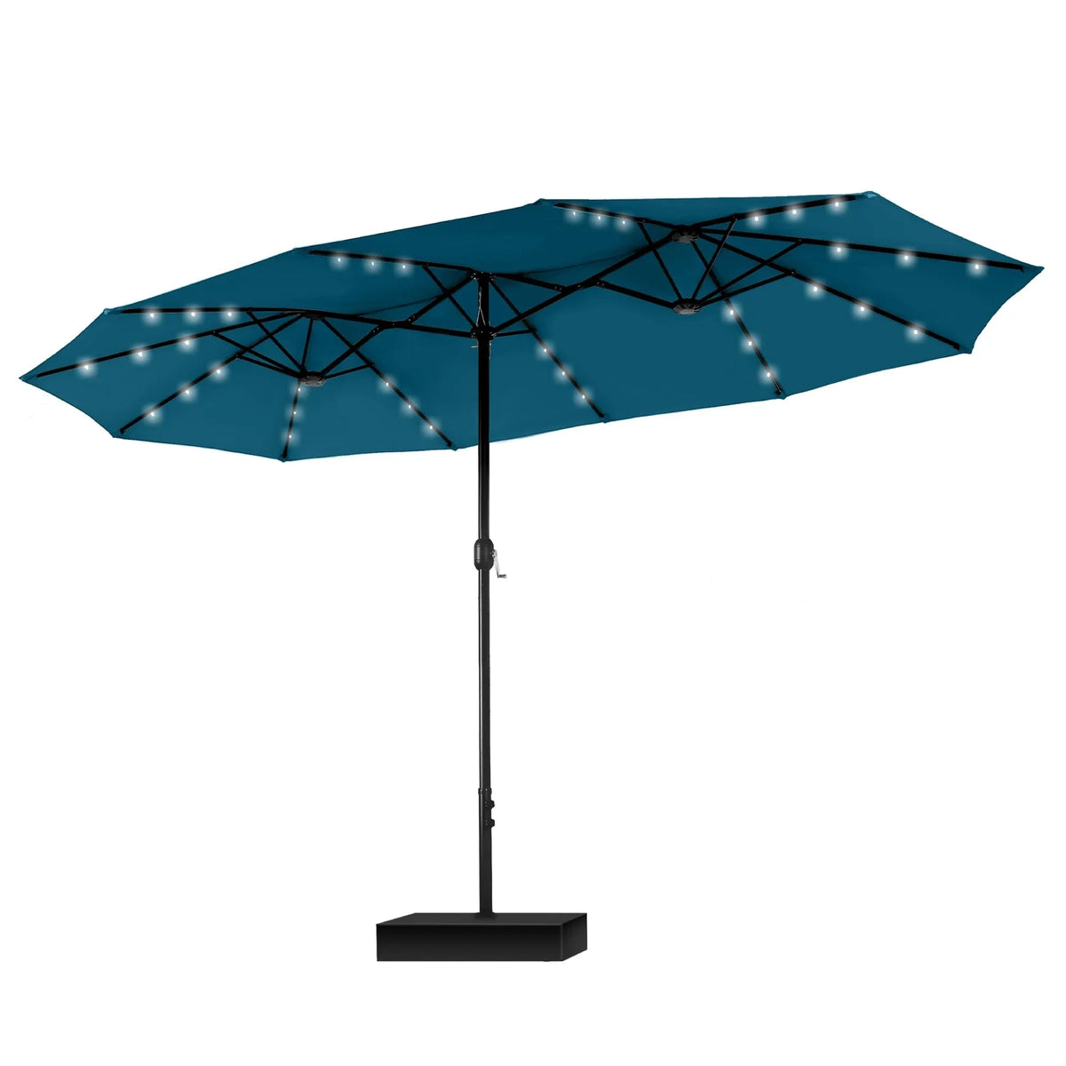 MAISON ARTS 15-Fuß-rechteckiger Outdoor-Marktschirm mit Kurbel, doppelseitiger Bespannung und solarbetriebenen LED-Leuchten, inklusive Standfuß