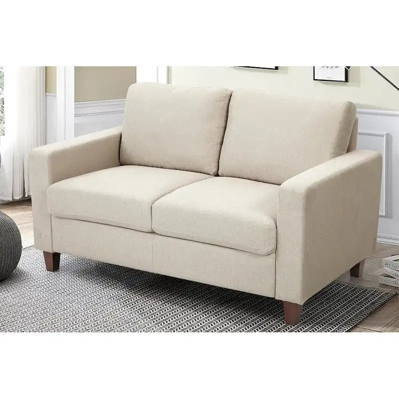 Dwuosobowa sofa Miles w stylu Mid-Century Modern z dużymi dwustronnymi poduszkami oparciowymi