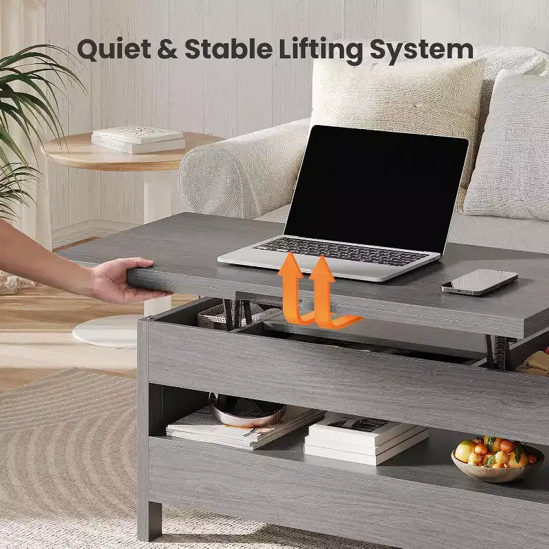 Höhenverstellbarer Couchtisch mit Stauraum im Landhausstil, Couchtisch mit zwei Schubladen für Wohnzimmer und Heimbüro