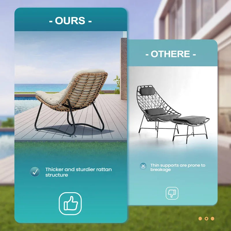 Outdoor Papasan Chairs with Cushion PE Rattan Patio Cozy Chairs with Side Table