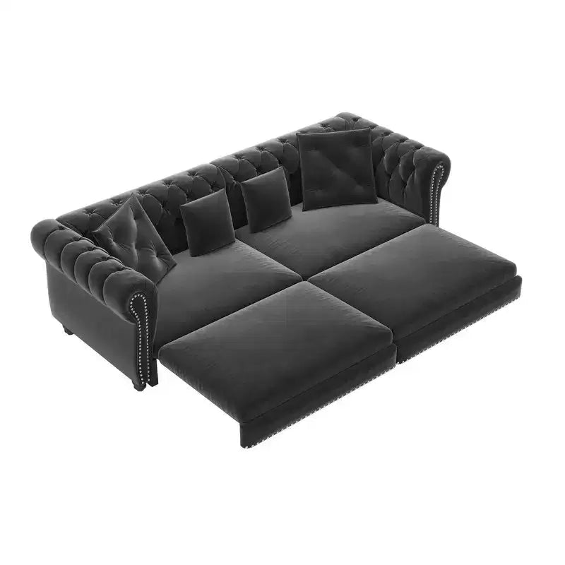 Rozkładana sofa 3 w 1 Whisen Velvet typu king-size z ruchomym podnóżkiem i pikowanym wzorem