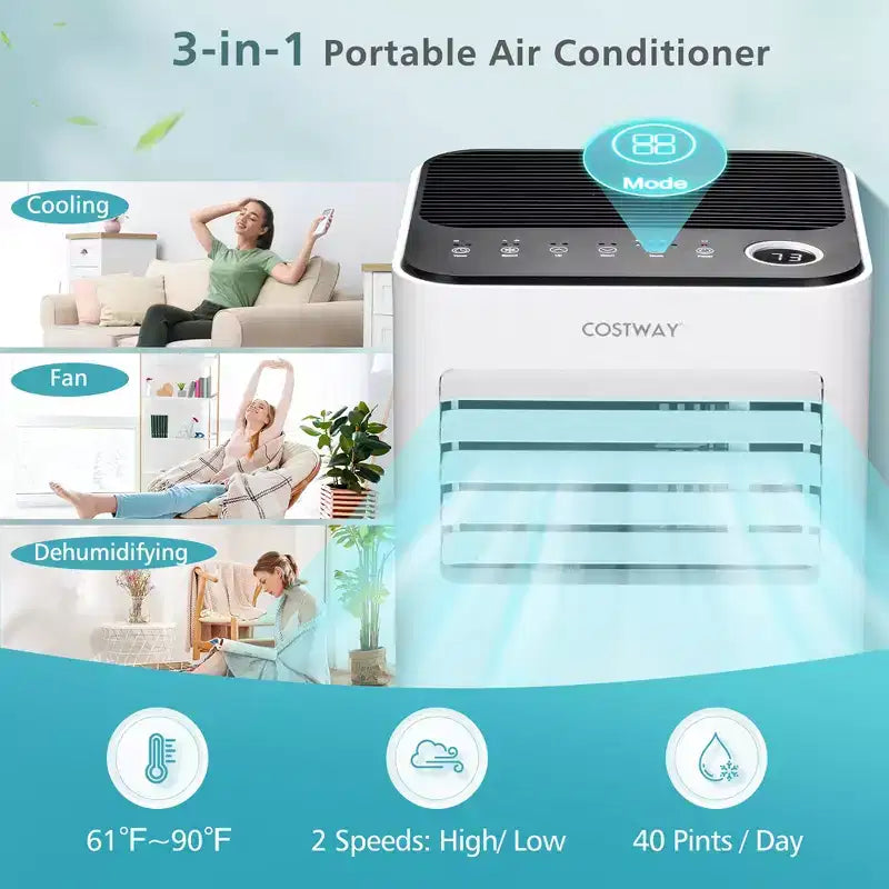 Costway tragbare Klimaanlage mit 8000 BTU, 3-in-1-Luftkühler mit Ventilator, Entfeuchtungs- und Schlafmodus