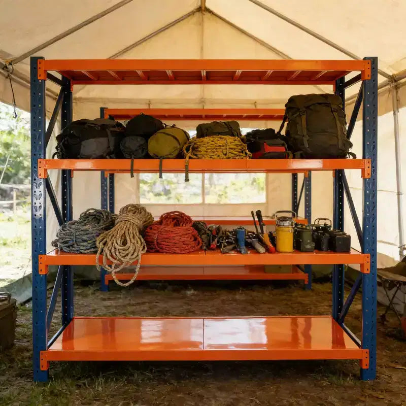 VIYET zware garagestelling, verstelbare metalen stelling met 4 niveaus en een draagvermogen van 4400 LBS, blauw-oranje industriële opslag voor winkel, gereedschap en sportschool