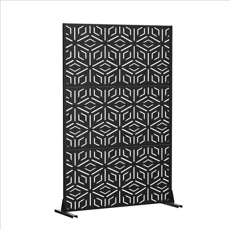MAYEERTY kamerscherm, Francis-rijstpatroon, zwart gegalvaniseerd plaatstaal, 72 x 47 x 2 inch, set van 3 panelen