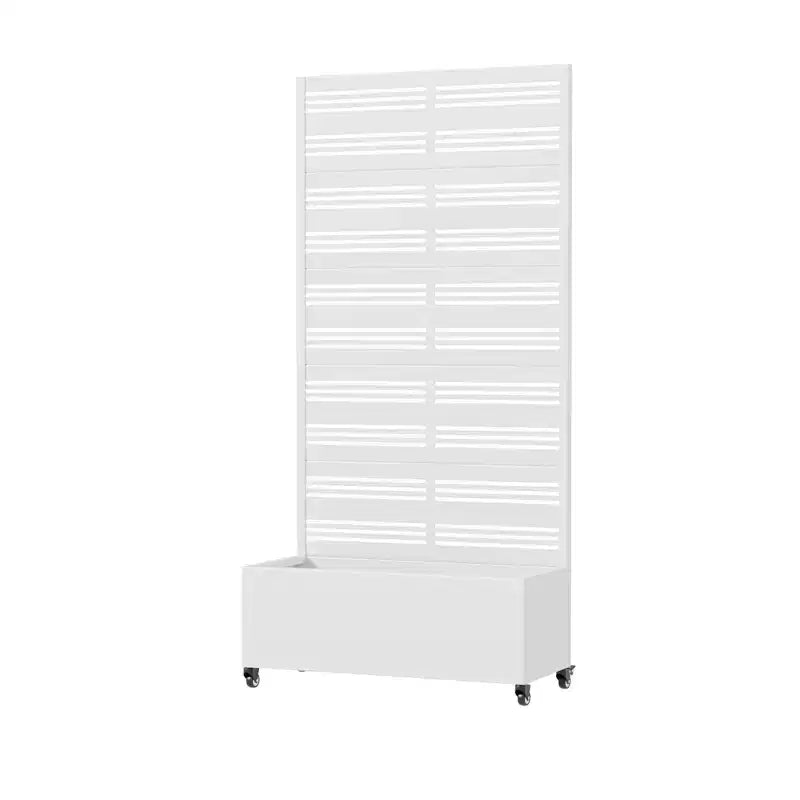 MAYEERTY weißer rechteckiger Pflanzkasten aus Schmiedeeisen mit Rankgitter (Harold, breit-schmal, B-Lamellen), 72x35x16, 5-teiliges Garten-Dekor für drinnen und draußen