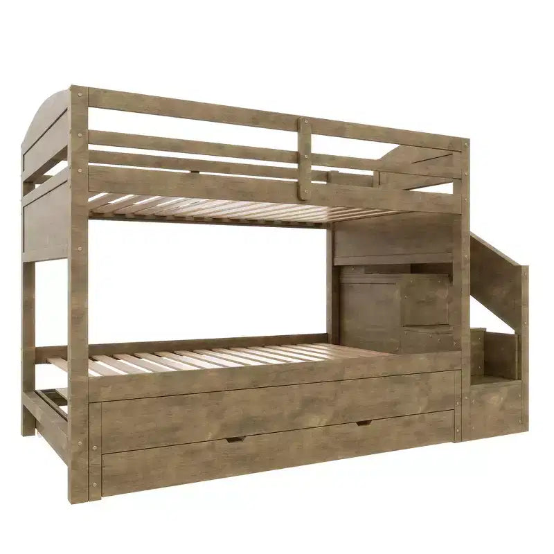 Letto a castello Whisen Twin XL con letto estraibile, contenitore, legno massello, scala contenitore, armadio e 3 cassetti, per bambini