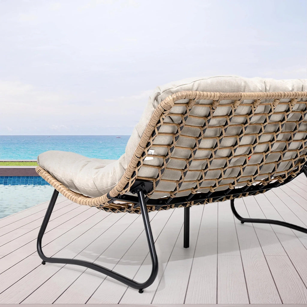 Dubbele papasan-loveseat met kussen, weerbestendig PE-rotan en metalen frame voor binnen en buiten