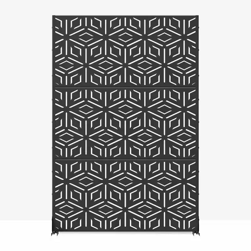 MAYEERTY kamerscherm, Francis-rijstpatroon, zwart gegalvaniseerd plaatstaal, 72 x 47 x 2 inch, set van 3 panelen