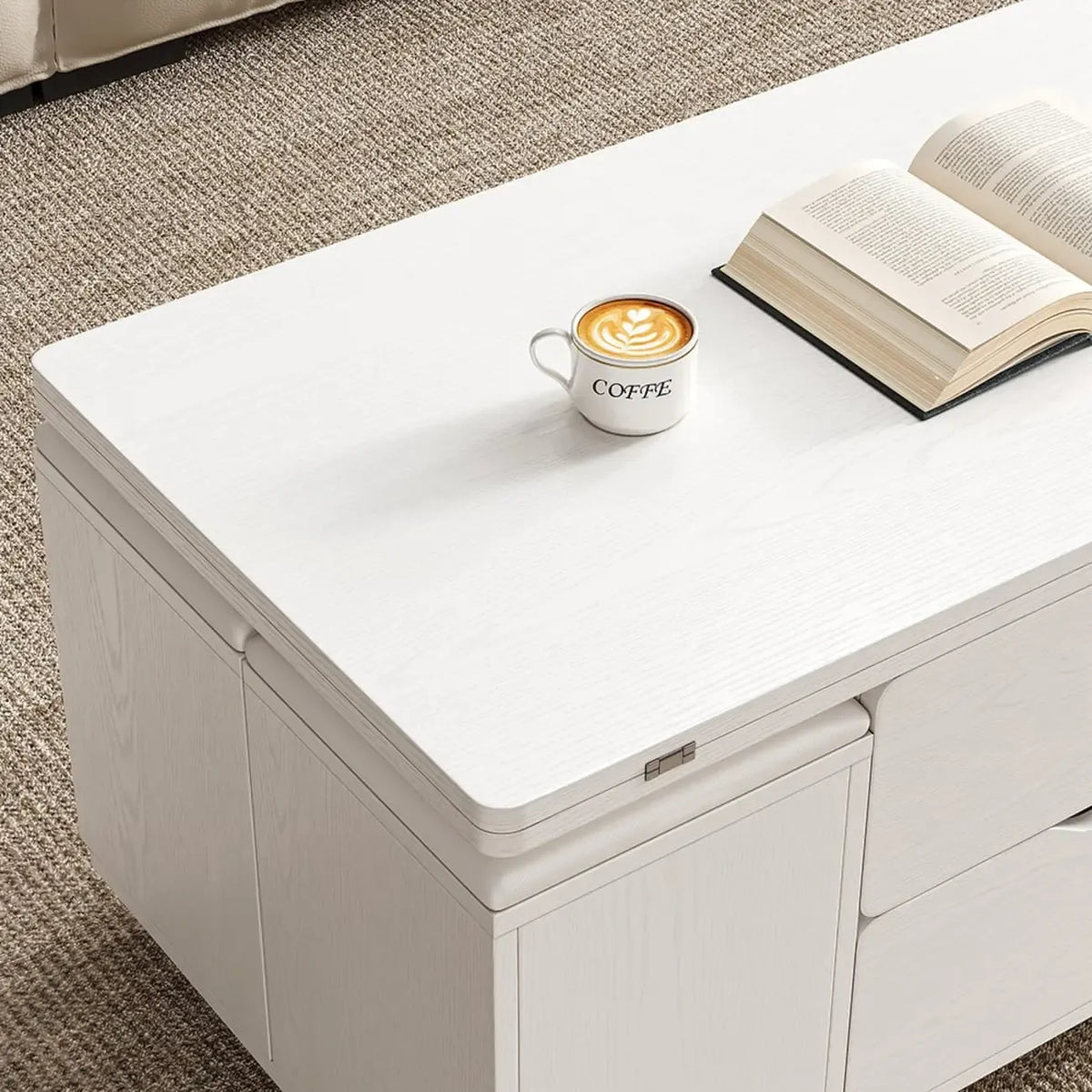 Table basse pliable à plateau relevable avec 4 tabourets et espace de rangement
