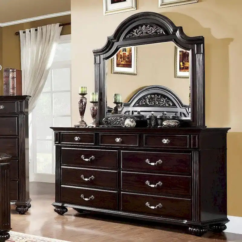 Vame traditionele 2-delige ladekast met 9 laden en spiegel, set van Furniture of America