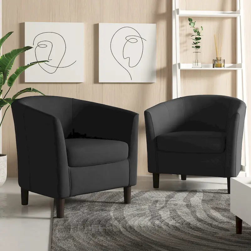 Conjunto de 2 cadeirões de destaque modernos em linho, estilo barril, com braços