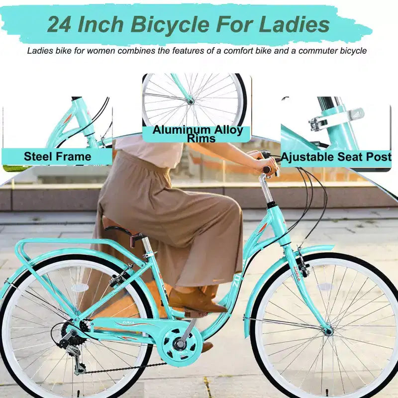 Bicicleta feminina Zeus & Ruta de 24-Inch com 7 velocidades e quadro de aço