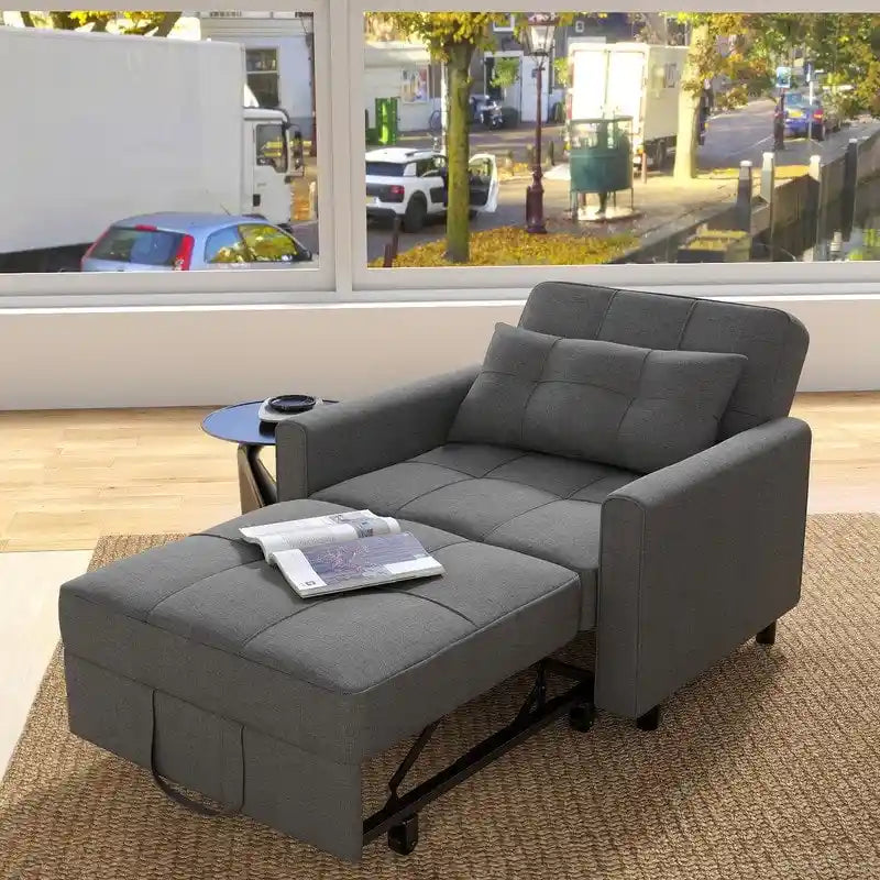 Sofá-cama 3 em 1 com cadeira-cama extraível, sofá-cama convertível, ajustável e dobrável, estofado