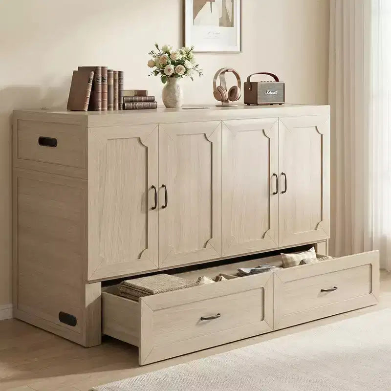 Mjkone umwandelbares Murphy-Schrankbett in Queen-Size mit Matratze, USB-Ladefunktion und Aufbewahrungsschubladen