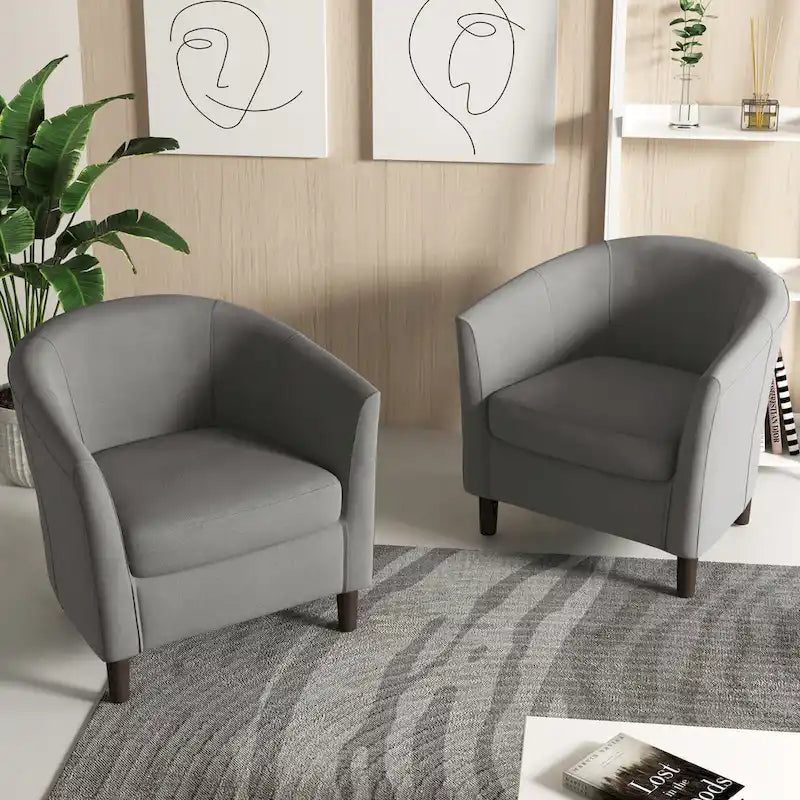 Conjunto de 2 cadeirões de destaque modernos em linho, estilo barril, com braços