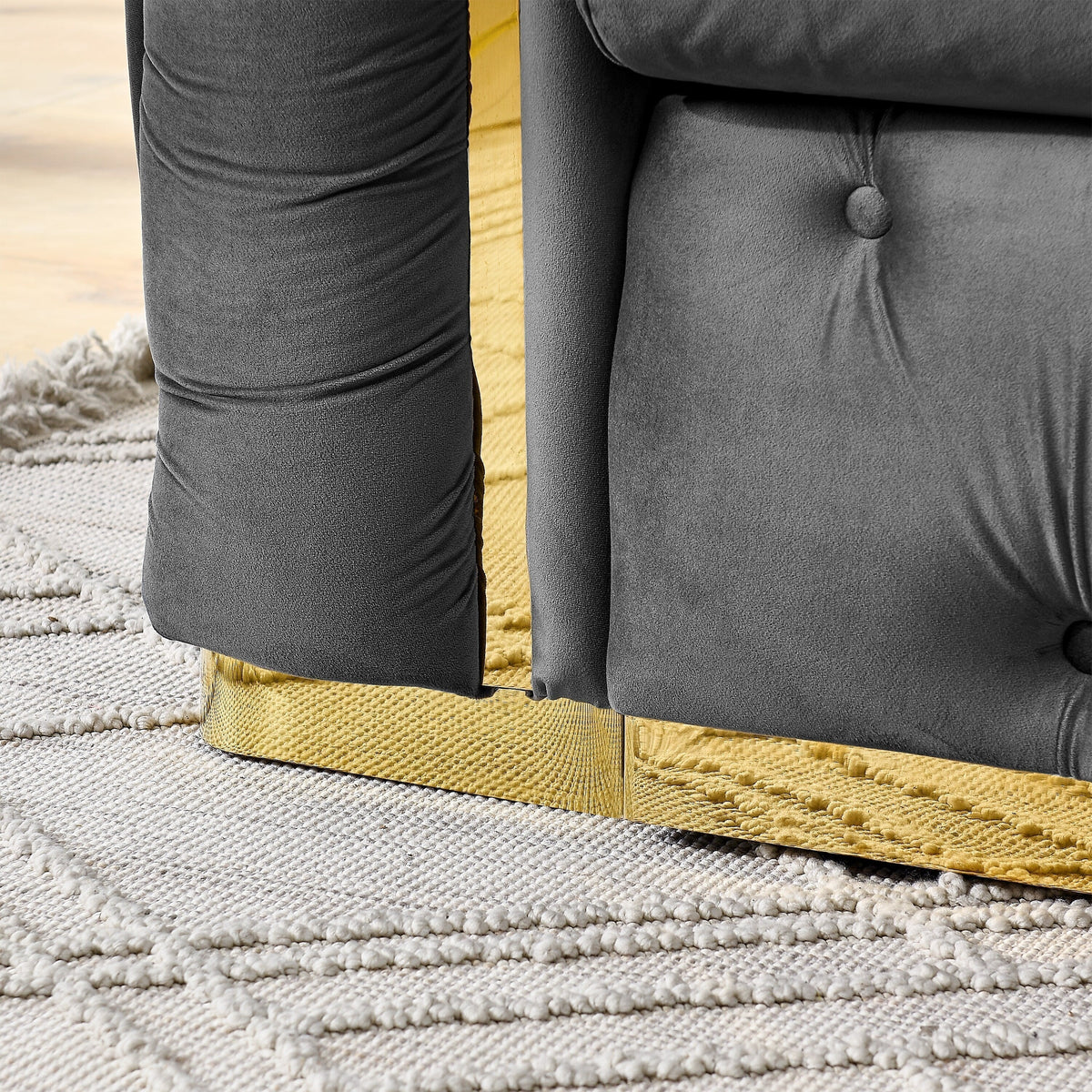90.6 Velvet 3-Seater Sofa with 2 Pillows High-Density Cushions, Gold Accents, and Pillows