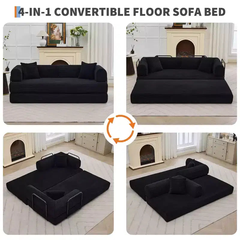 Rozkładana sofa z funkcją spania 4 w 1, bezramowa składana podłogowa sofa z sztruksu 79 z poduszką, bez montażu, dwuosobowa sofa do małego mieszkania