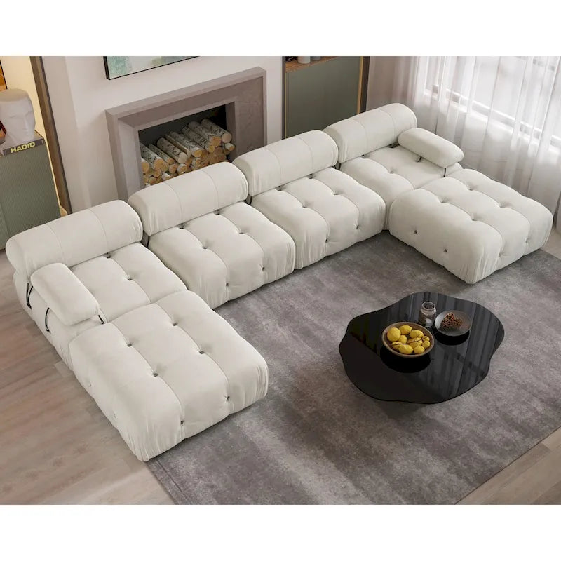138 Modułowa sofa narożna z funkcją spania, minimalistyczna sofa w kształcie litery U wykonana z weluru