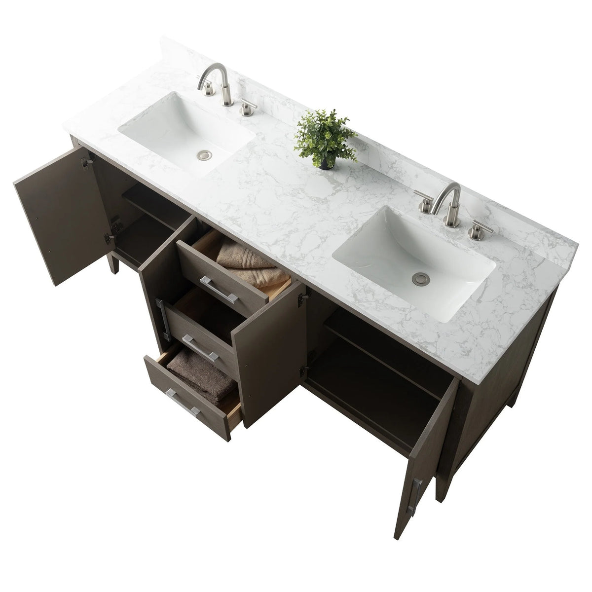 Vanity Art 72 Badezimmer-Waschtischunterschrank mit Doppelwaschbecken und Oberfläche aus Kunstmarmor